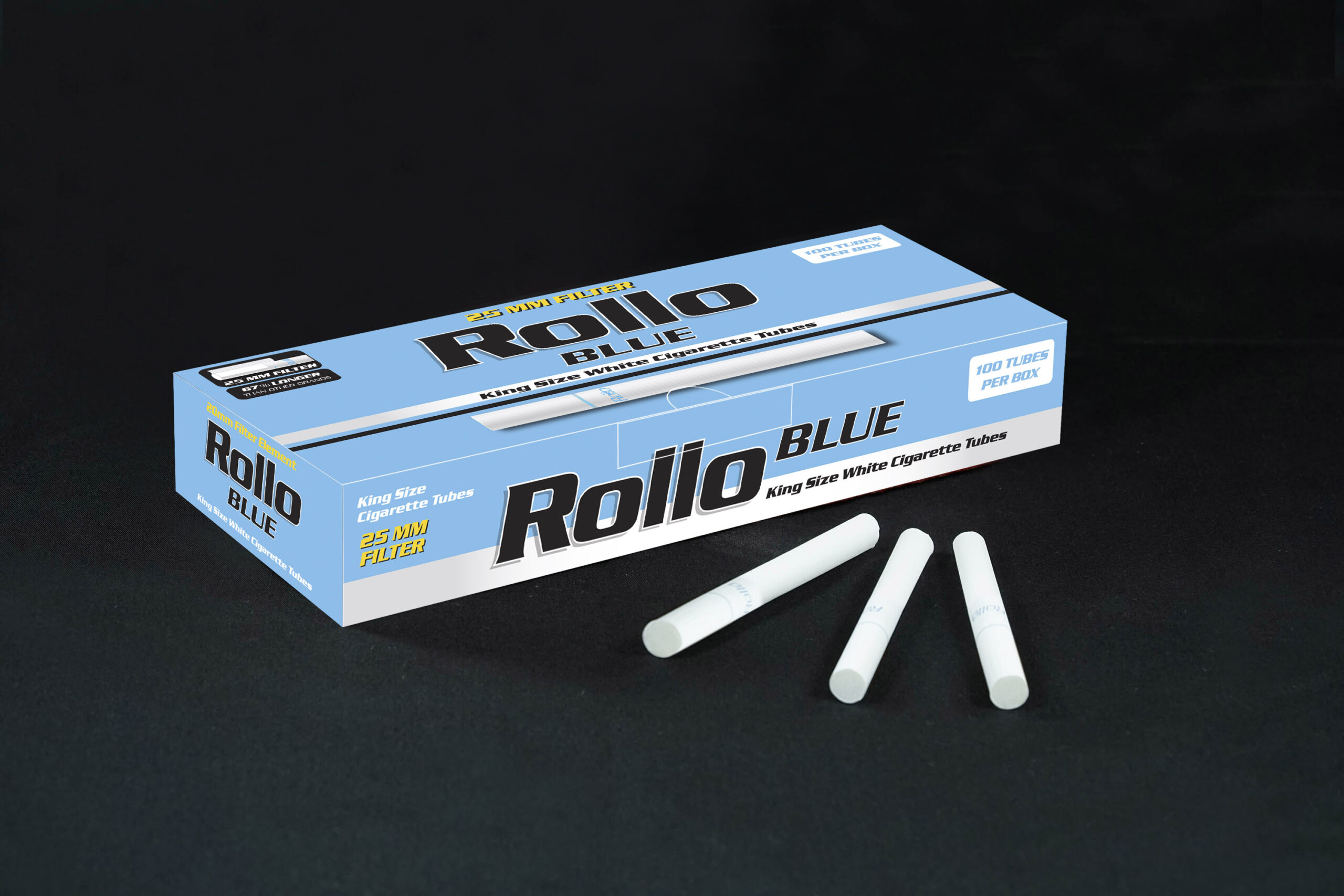 Cigarette Tubes Rollo Blue 100 CT 25mm filter length