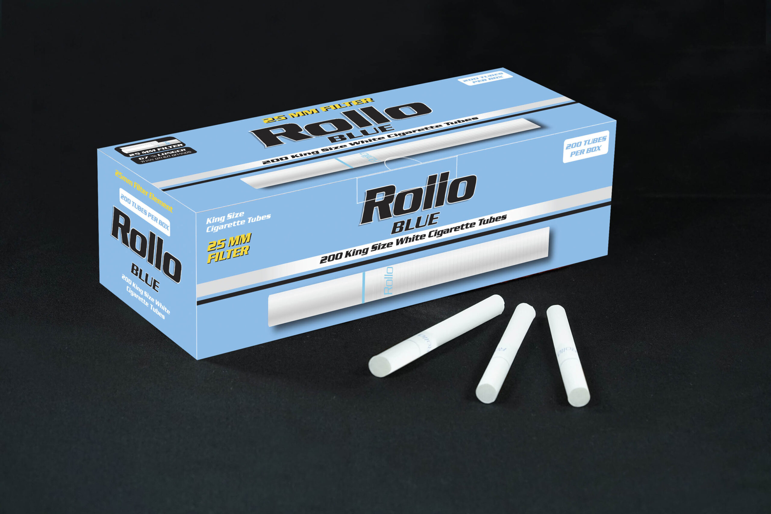 Cigarette Tubes Rollo Blue 200 CT 25mm filter length