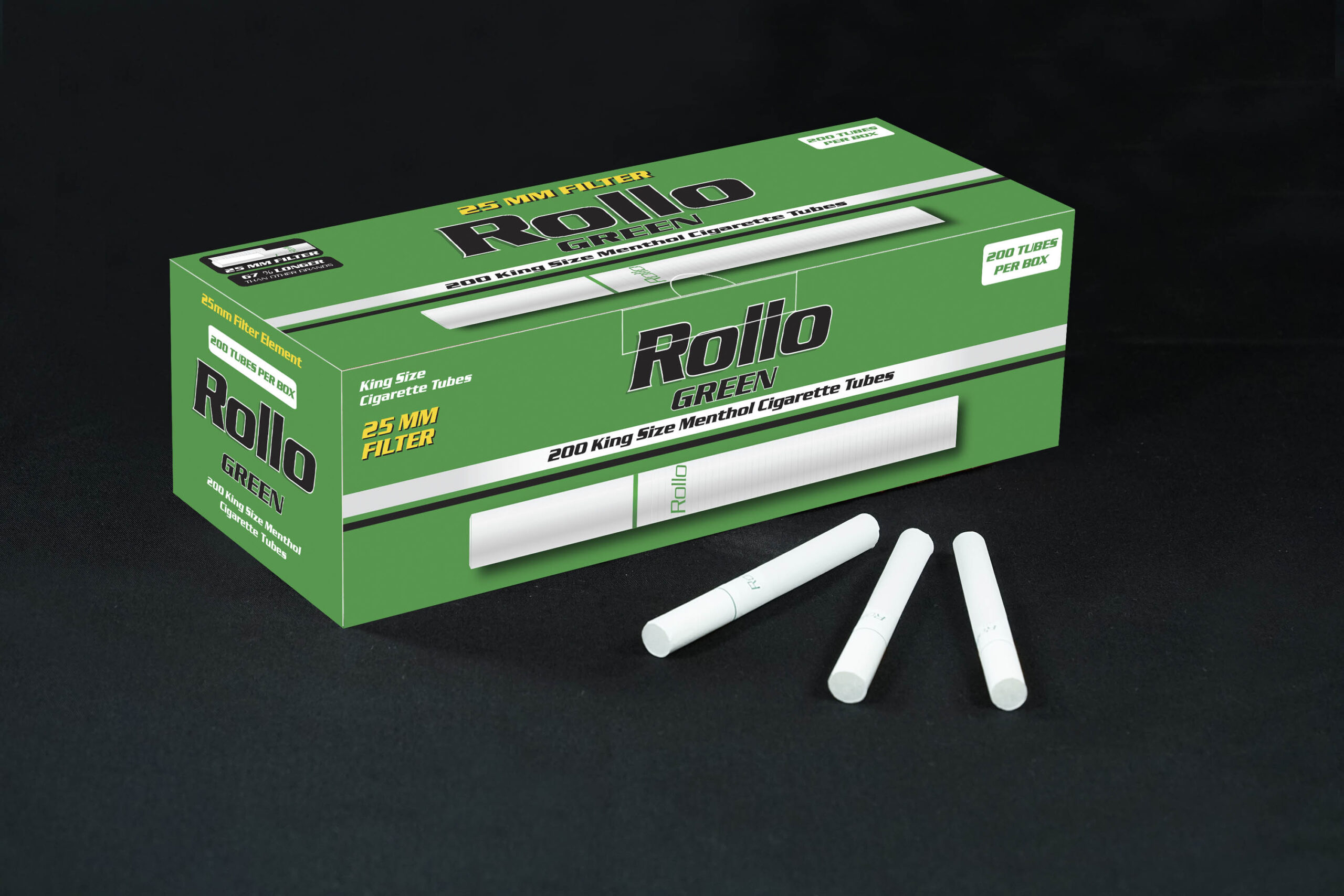 Menthol Cigarette Tubes Rollo Green 200 CT 25mm filter length