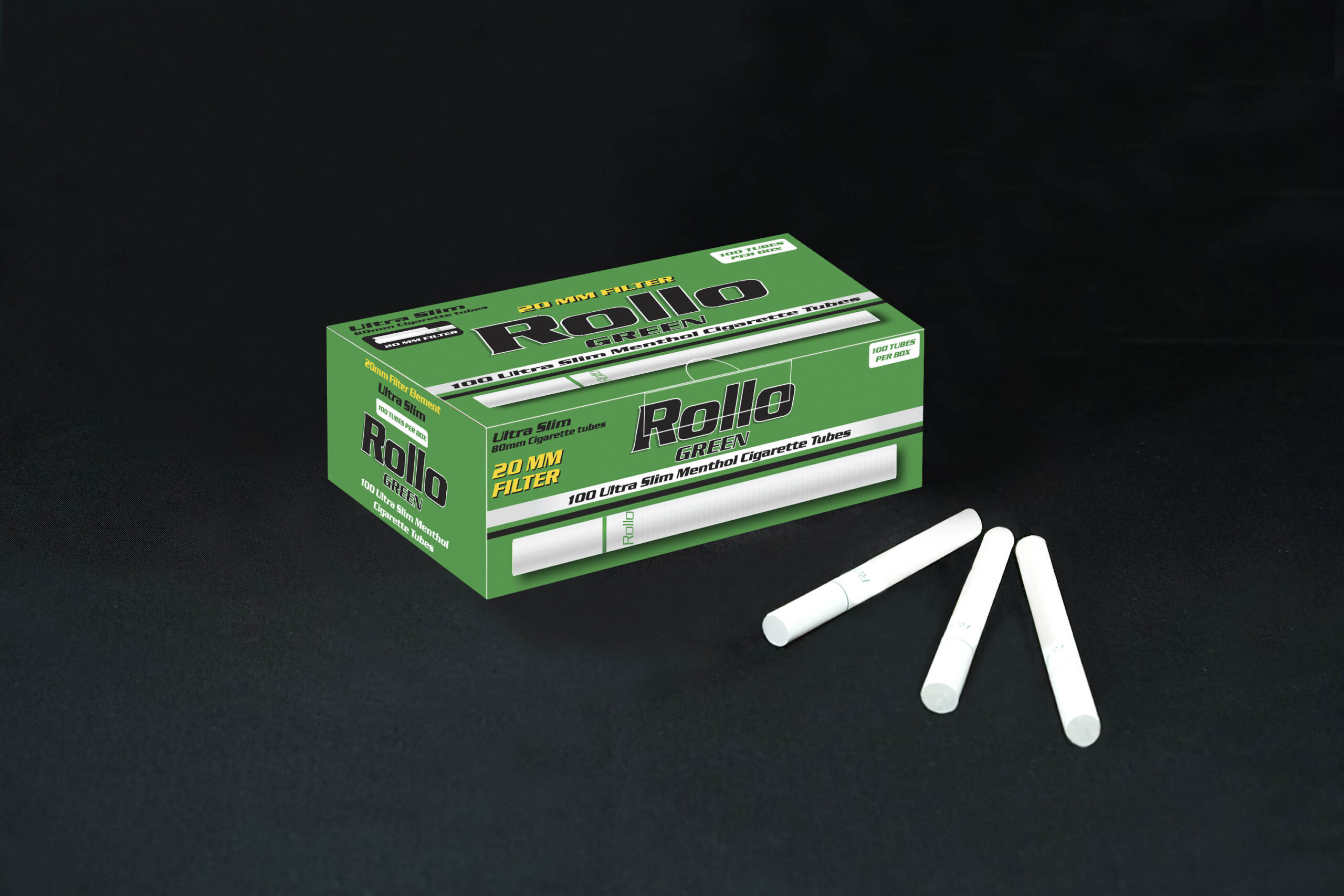 Menthol Cigarette Tubes Rollo Green Ultra Slim 100ct 20mm filter length