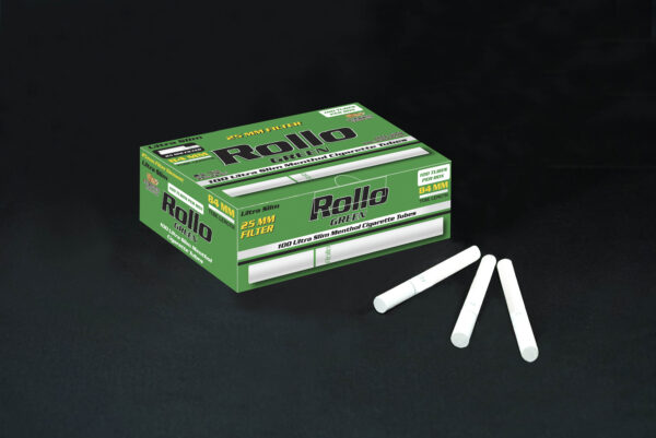 Menthol Cigarette Tubes Rollo Green Ultra Slim 100ct 25mm filter length