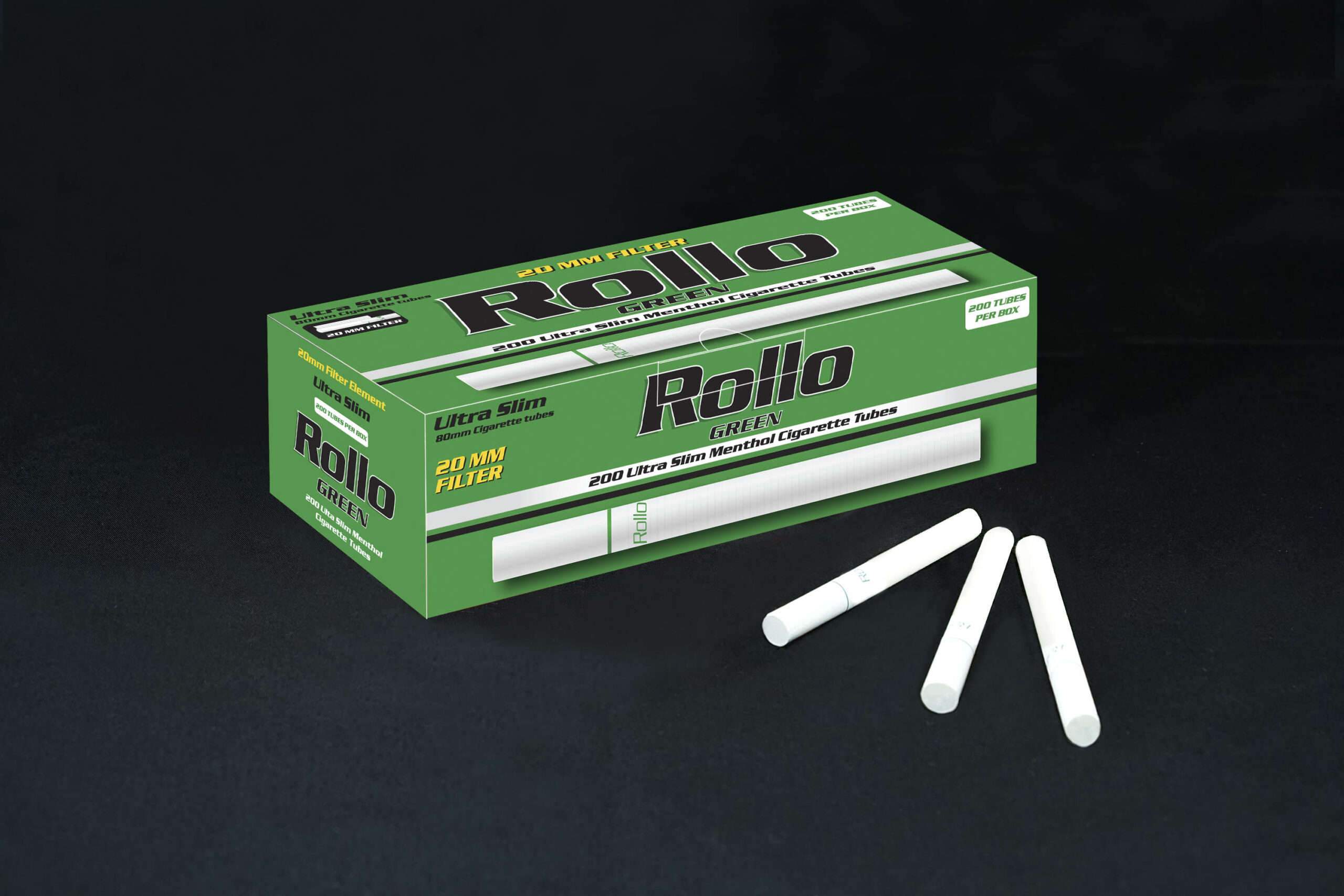 Menthol Cigarette Tubes Rollo Green Ultra Slim 200ct 20mm filter length
