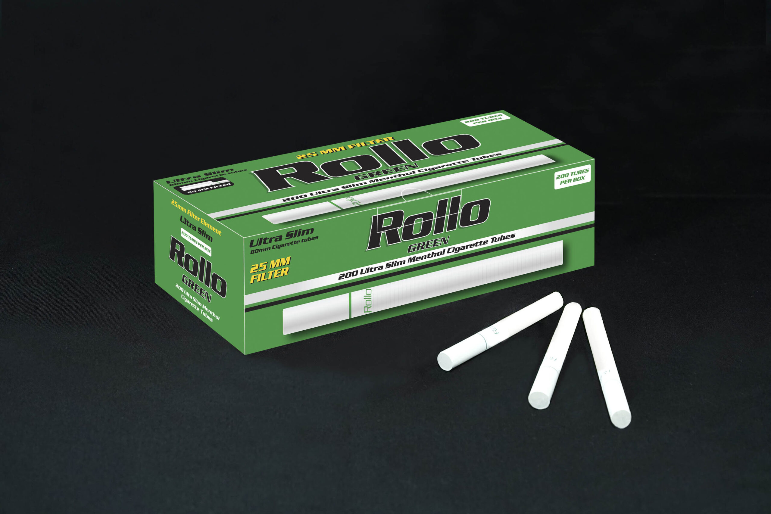 Menthol Cigarette Tubes Rollo Green Ultra Slim 200ct 25mm filter length