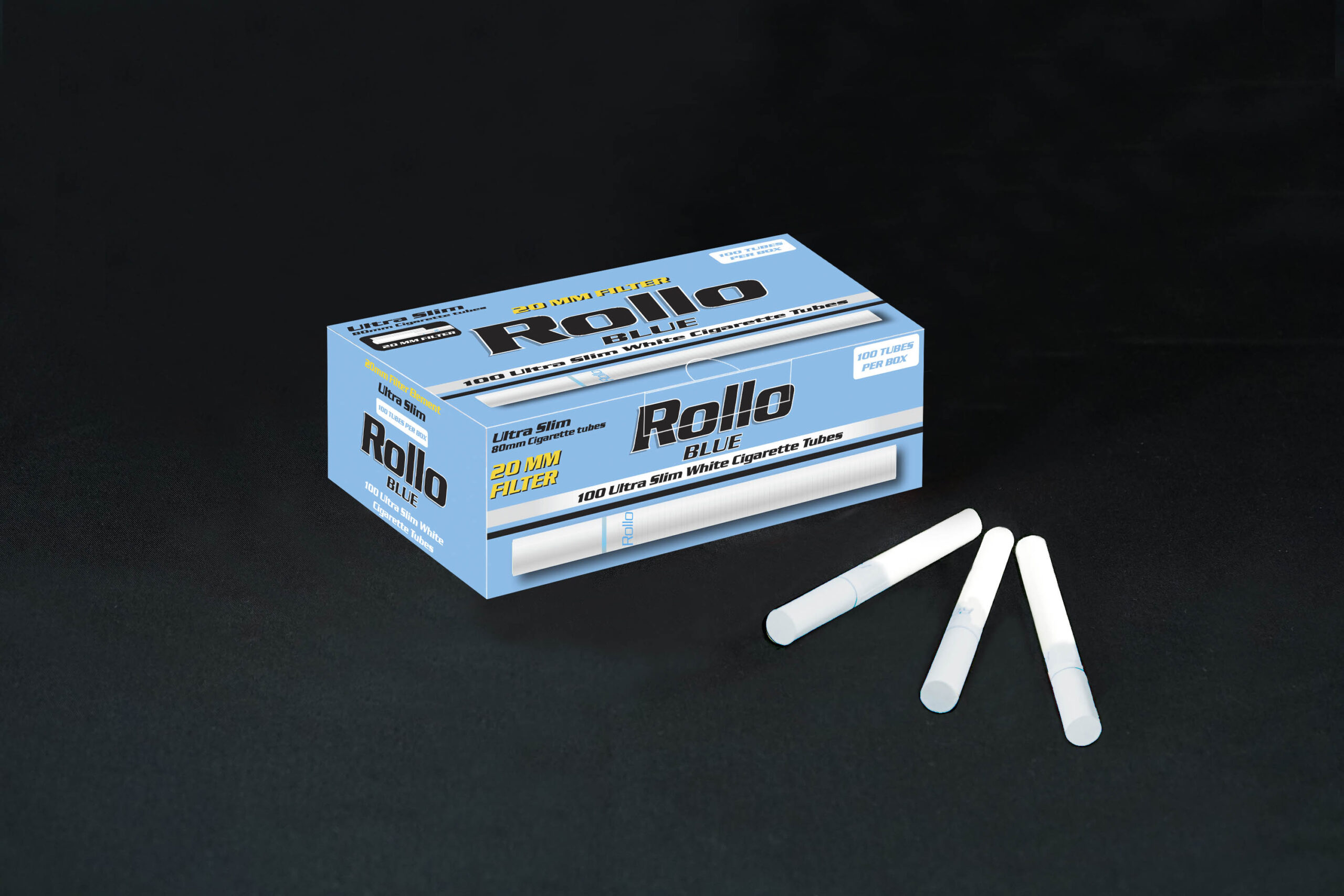 Ultra Slim Cigarette Tubes Rollo Blue 100 CT 20mm filter length