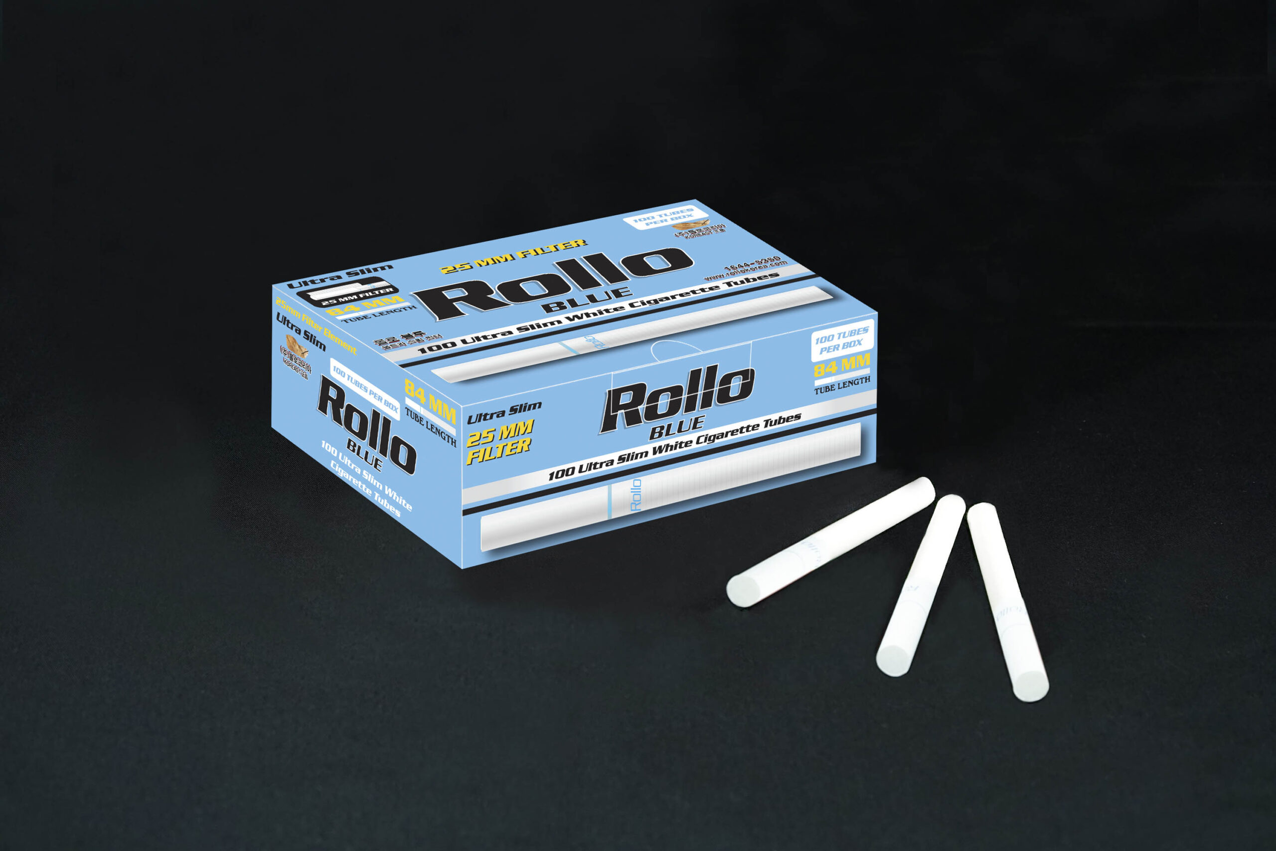 Ultra Slim Cigarette Tubes Rollo Blue 100 CT 25mm filter length