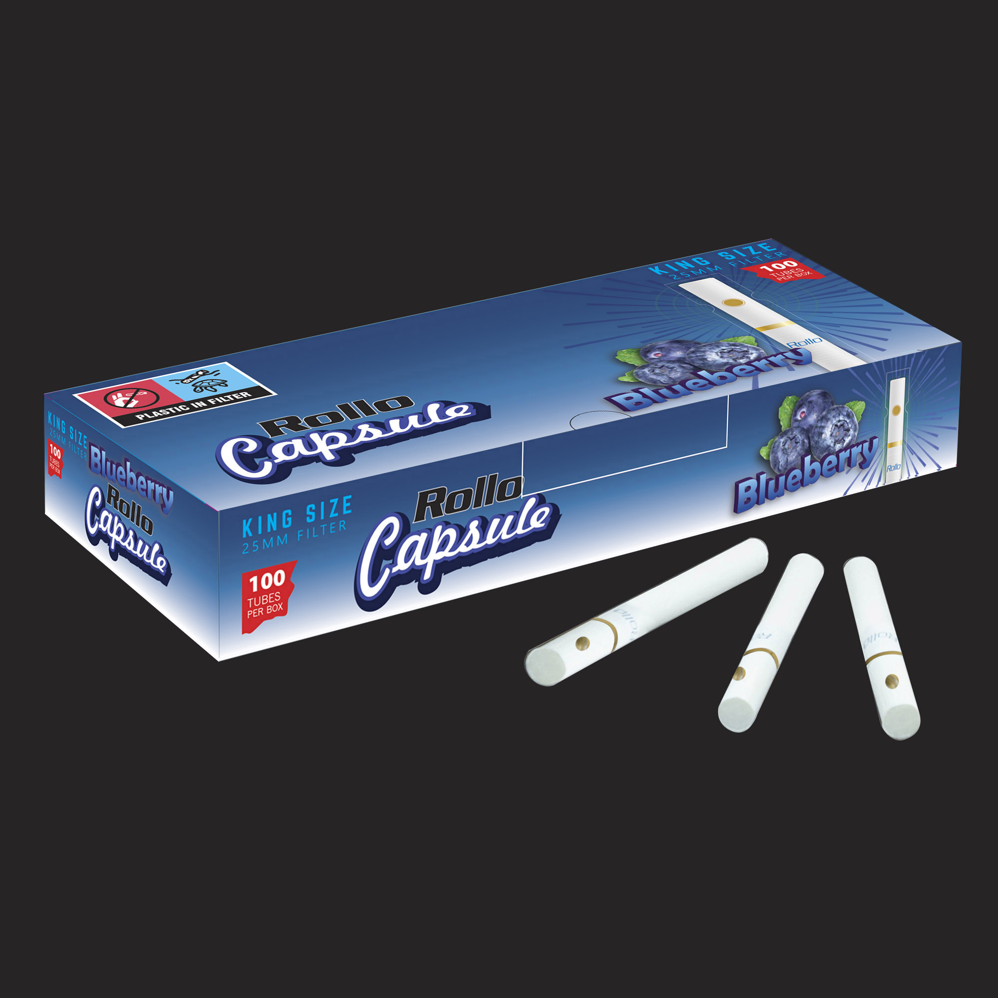 King Size Cigarette Tubes Rollo Blueberry Capsule 100 CT