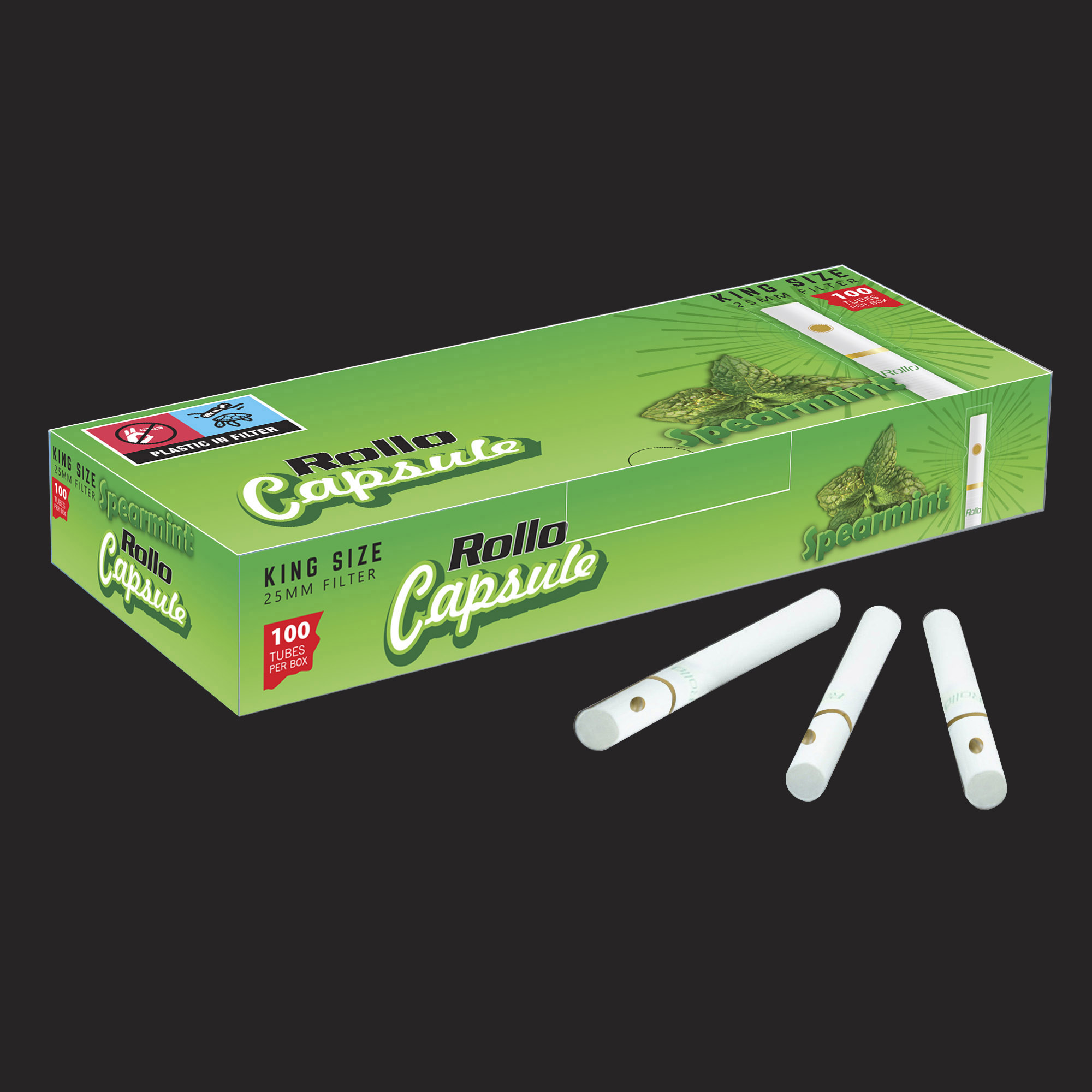 King Size Cigarette Tubes Rollo Spearmint Capsule 100 CT