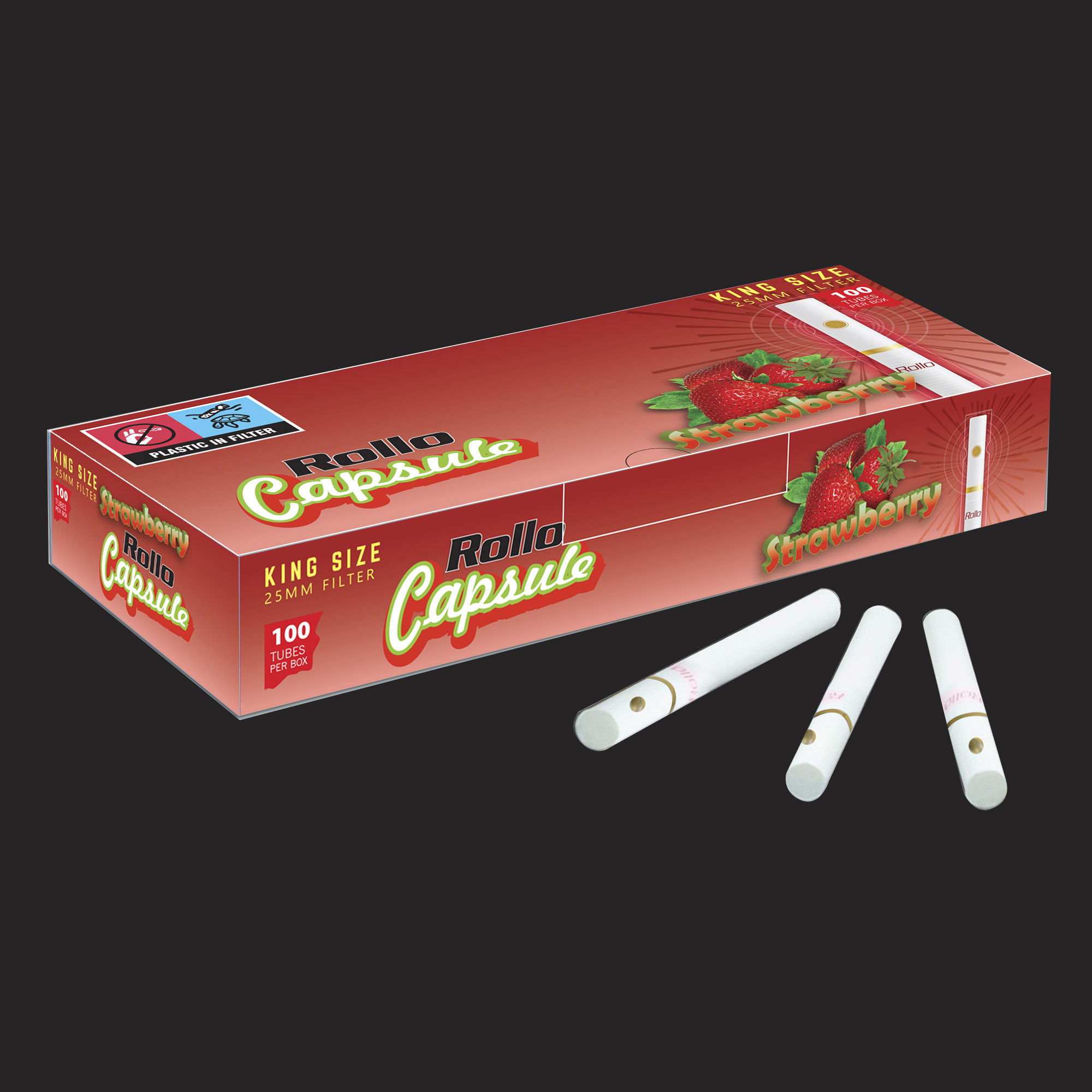 King Size Cigarette Tubes Rollo Strawberry Capsule 100 CT